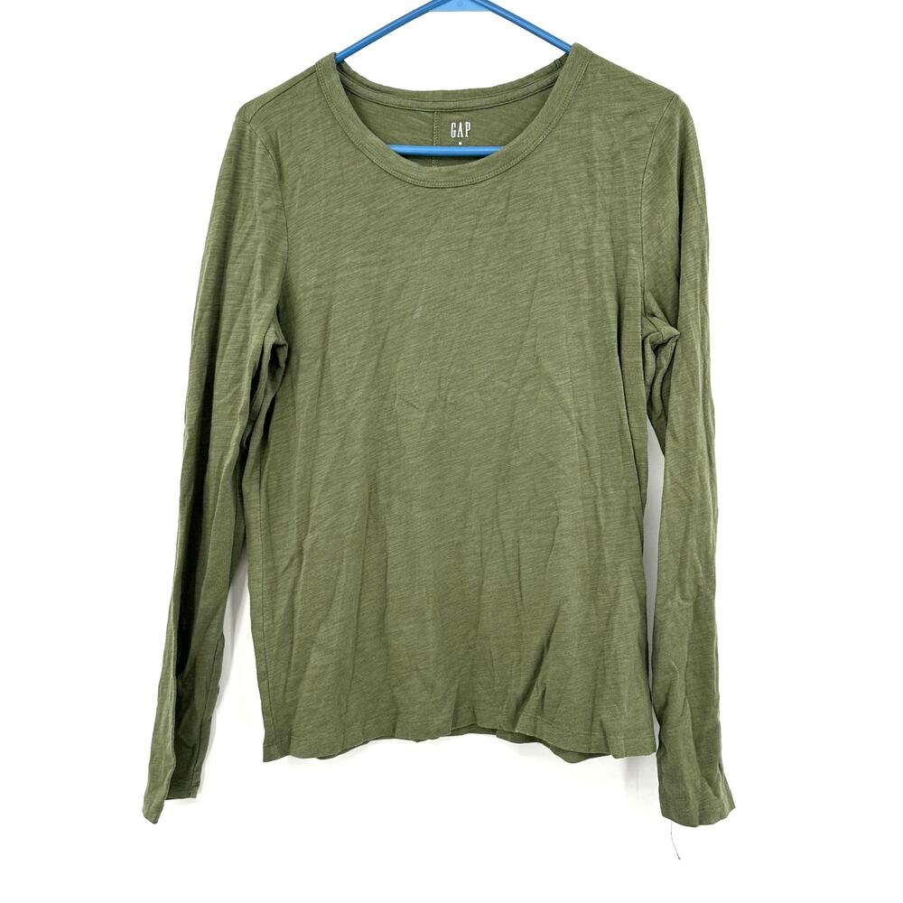 Gap Size Medium Shirt Green Long Sleeve Crew Neck Tee Basic Everyday Casual Top
